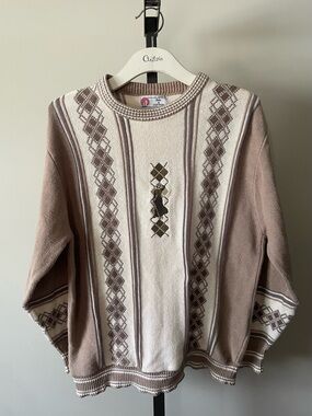 Vintage Isle Of Cotton Golf Knit Sweater Argyle Coogi Diamond Preppy Academic
